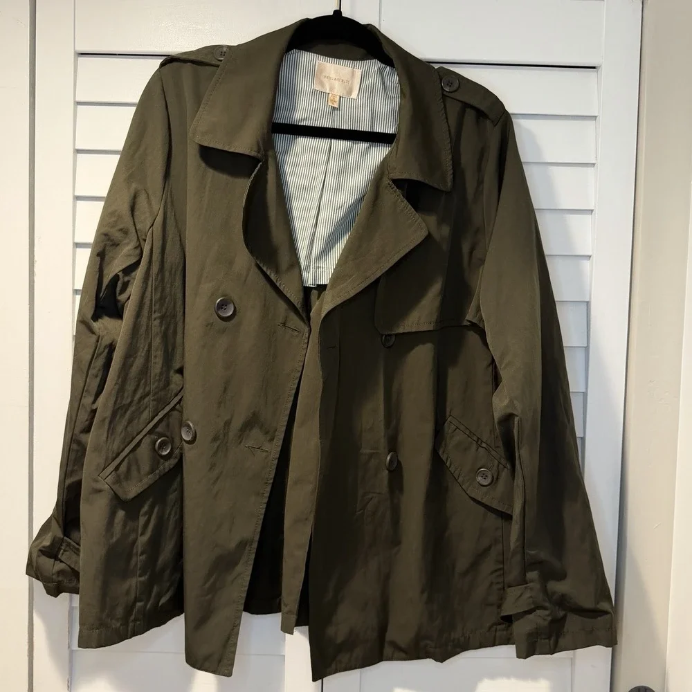 Skies Are‎ Blue Women's Olive Green Trench Jacket Size XL Double Breasted